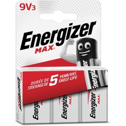 Energizer Max - Pile 9V (Lot de 3) - Alcaline Neuf Volts - Énergie longue durée - pour Les Détecteurs de Fumée et Les Radios - E