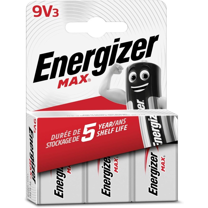Energizer Max - Pile 9V (Lot de 3) - Alcaline Neuf Volts - Énergie longue durée - pour Les Détecteurs de Fumée et Les Radios - E