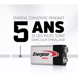 Energizer Max - Pile 9V (Lot de 3) - Alcaline Neuf Volts - Énergie longue durée - pour Les Détecteurs de Fumée et Les Radios - E