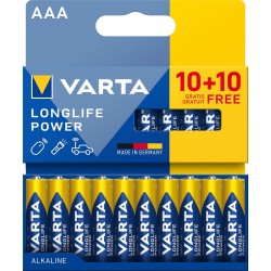 VARTA Piles AAA, 10+10 (lot de 20), Longlife Power, Alcalines, 1,5V, emballage recyclé à 90%, adaptées aux jouets, souris sans f
