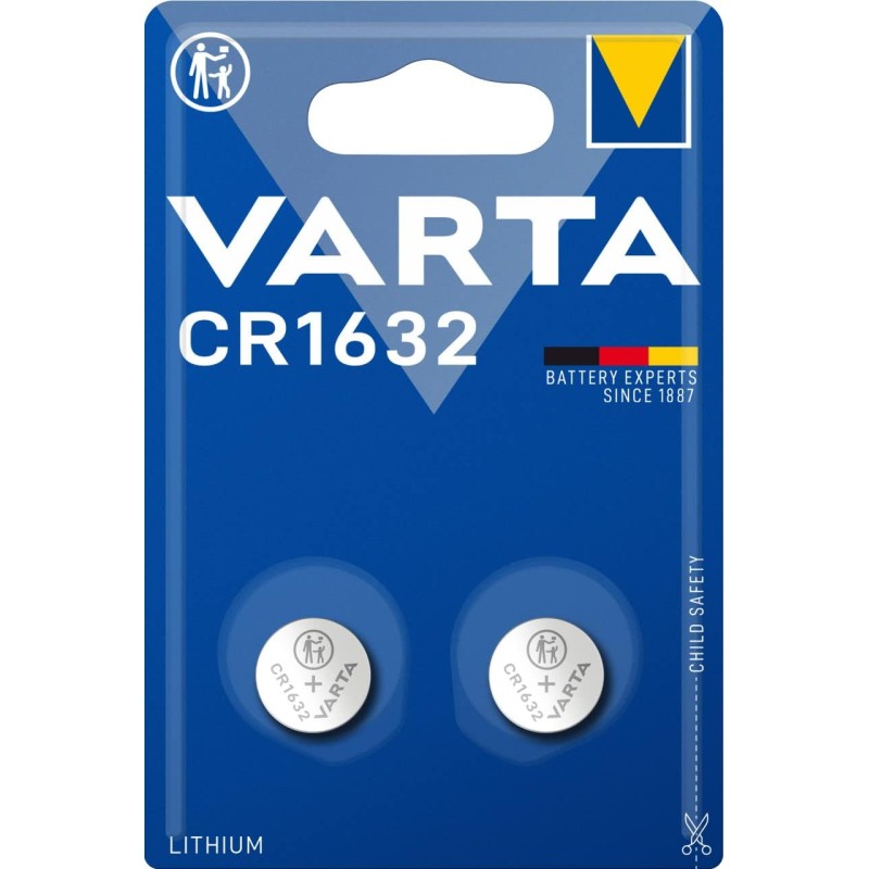 VARTA Piles Bouton CR1632, lot de 2, Lithium Coin, 3V, emballage sécurisé pour les enfants, pour petits appareils électroniques 