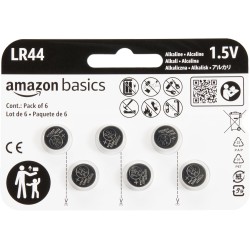 Amazon Basics Lot de 6 piles bouton alcalines LR44, 1,5 V, puissance longue durée, sans mercure