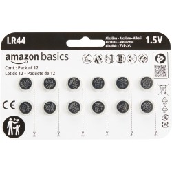 Amazon Basics Lot de 12 piles bouton alcalines LR44, 1,5 V, puissance longue durée, sans mercure