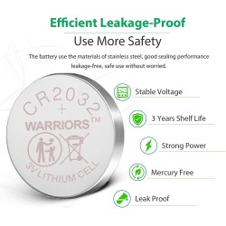Warriors 5X Pile CR2032 3V Lithium Pile Bouton Longue Durée pour Montres Télécommandes Clés Calculatrices Sécurité Enfant