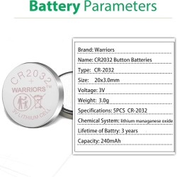 Warriors 5X Pile CR2032 3V Lithium Pile Bouton Longue Durée pour Montres Télécommandes Clés Calculatrices Sécurité Enfant