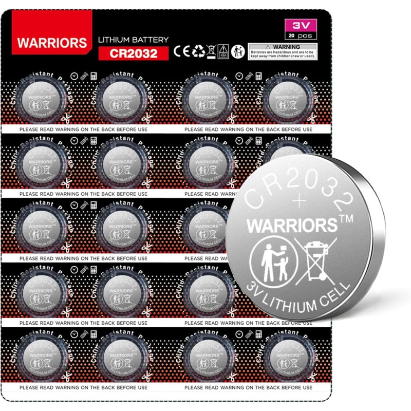 Warriors 20X Pile Piles 2032 CR2032 Bouton 3V, Capacité 240 mAh, Emballage à l'épreuve des Enfants, pour appareils Smart Home, c