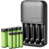 Amazon Basics NiMH rechargeables batteries (4 AAA 800mAh + 4 AA 2000mAh) avec chargeur à 4 emplacements, prise européenne, lot d