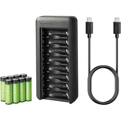 Amazon Basics Lot de 8 piles rechargeables NiMh AA 2000 mAh, avec chargeur de piles à 8 baies, sans adaptateur d'alimentation CA