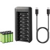 Amazon Basics Lot de 8 piles rechargeables NiMh AA 2000 mAh, avec chargeur de piles à 8 baies, sans adaptateur d'alimentation CA