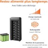 Amazon Basics Lot de 8 piles rechargeables NiMh AA 2000 mAh, avec chargeur de piles à 8 baies, sans adaptateur d'alimentation CA