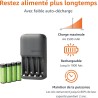 Amazon Basics batteries NiMH rechargeables avec chargeur à 4 emplacements, prise européenne, AA 2000mAh Lot de 4, Noir