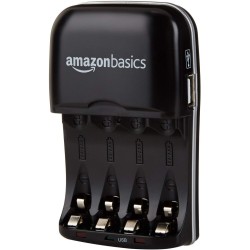 Amazon Basics Chargeur de Piles Ni-MH AA et AAA avec Port USB & Piles Rechargeables AAA, Pré-Chargées - Lot de 12