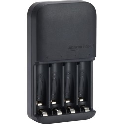 Amazon Basics Chargeur de piles pour piles rechargeables AA et AAA NiMh - Prise européenne, 4 emplacements, Noir