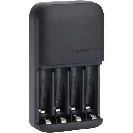 Amazon Basics Chargeur de piles pour piles rechargeables AA et AAA NiMh - Prise européenne, 4 emplacements, Noir
