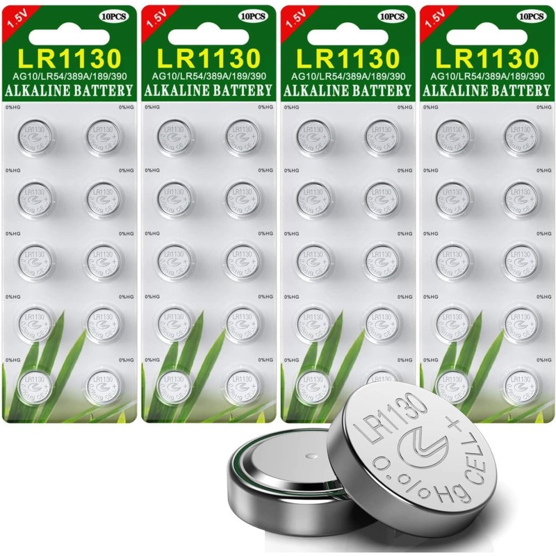 LR1130 AG10 Paquet de 40 Piles Bouton alcaline de la Pile
