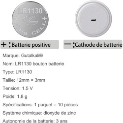 LR1130 AG10 Paquet de 40 Piles Bouton alcaline de la Pile