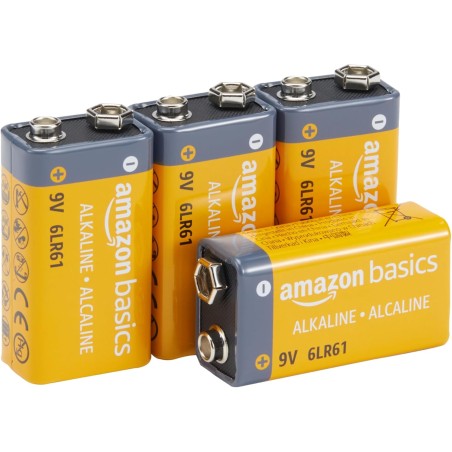 Amazon Basics Lot de 4 piles alcalines 9 V, 9V/6LR61, durée de conservation de 5 ans, pour détecteur de fumée/CO, électroniques 