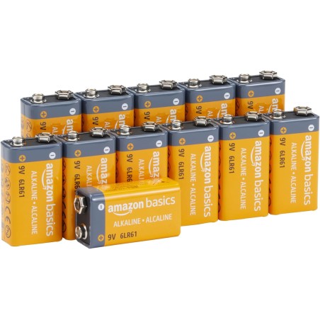Amazon Basics Lot de 12 piles alcalines 9 V, 9V/6LR61, durée de conservation de 5 ans, pour détecteur de fumée/CO, électroniques