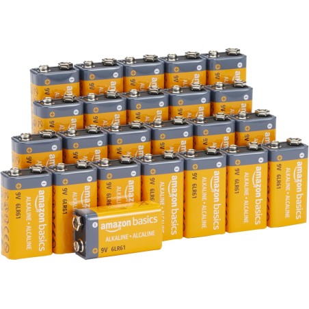 Amazon Basics Lot de 24 piles alcalines 9 V, 9V/6LR61, durée de conservation de 5 ans, pour détecteur de fumée/CO, électroniques