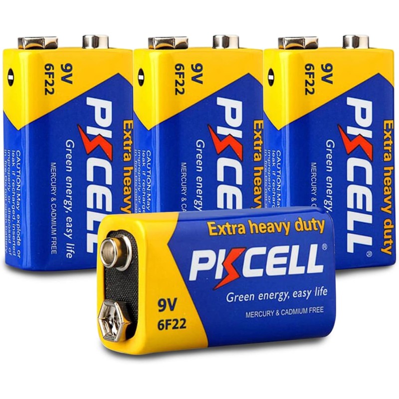 Pile 9V 6F22 Carré Haute Performance pour Détecteurs de Fumée,Voiture Télécommandée - 4 Pièces - PKCELL