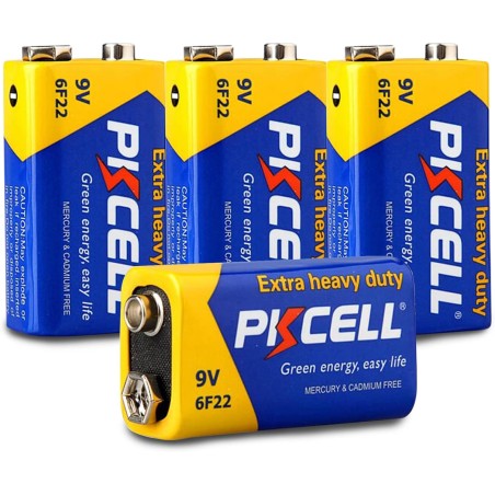 Pile 9V 6F22 Carré Haute Performance pour Détecteurs de Fumée,Voiture Télécommandée - 4 Pièces - PKCELL