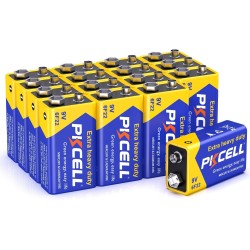 Piles 9V 6F22 Carré Longue Durée pour Détecteurs de Fumée,Arroseurs de Jardin,Multimètre,Lot de 16,PKCELL
