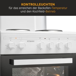 Boman, Cuisinière Electrique 4 plaques et four de 48L, Largeur 50 cm, cuisine avec plaque couvre-feu, allumage manuel, 4 foyers 