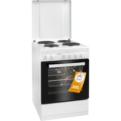 Boman, Cuisinière Electrique 4 plaques et four de 48L, Largeur 50 cm, cuisine avec plaque couvre-feu, allumage manuel, 4 foyers 