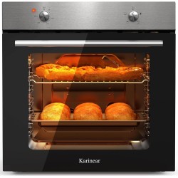 Karinear Four Electrique 60 cm avec Bouton de Commande, Four Encastrable 65 L, 4 Programmes, 50-250 °C, avec Panneau en Acier In