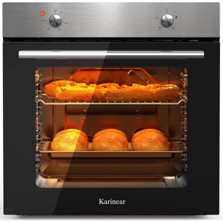 Karinear Four Electrique 60 cm avec Bouton de Commande, Four Encastrable 65 L, 4 Programmes, 50-250 °C, avec Panneau en Acier In