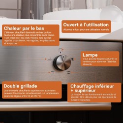 Karinear Four Electrique 60 cm avec Bouton de Commande, Four Encastrable 65 L, 4 Programmes, 50-250 °C, avec Panneau en Acier In