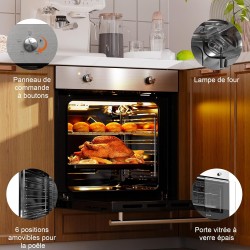 Karinear Four Electrique 60 cm avec Bouton de Commande, Four Encastrable 65 L, 4 Programmes, 50-250 °C, avec Panneau en Acier In
