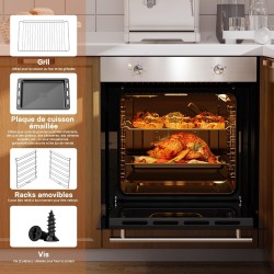 Karinear Four Electrique 60 cm avec Bouton de Commande, Four Encastrable 65 L, 4 Programmes, 50-250 °C, avec Panneau en Acier In