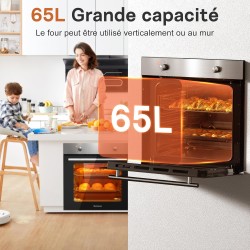 Karinear Four Electrique 60 cm avec Bouton de Commande, Four Encastrable 65 L, 4 Programmes, 50-250 °C, avec Panneau en Acier In