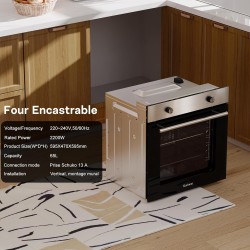 Karinear Four Electrique 60 cm avec Bouton de Commande, Four Encastrable 65 L, 4 Programmes, 50-250 °C, avec Panneau en Acier In