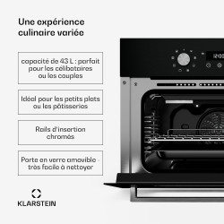 Klarstein SpaceSmart Four Encastrable Chaleur Tournante - 41 L, 8 Fonctions, Minuterie Numérique, Nettoyage Vapeur, Porte Amovib