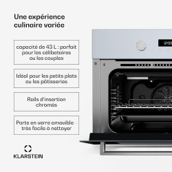 Klarstein SpaceSmart Four Encastrable Chaleur Tournante - 41 L, 8 Fonctions, Minuterie Numérique, Nettoyage Vapeur, Porte Amovib