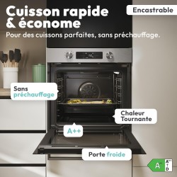 CANDY - Four Encastrable à Chaleur Tournante - Pyrolyse/Hydrolyse - 6 Niveaux de Cuisson - Classe Énergétique A++ - Cavité XXL (