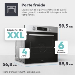 CANDY - Four Encastrable à Chaleur Tournante - Pyrolyse/Hydrolyse - 6 Niveaux de Cuisson - Classe Énergétique A++ - Cavité XXL (