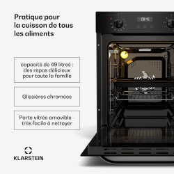 Klarstein SmartSlim Four Encastrable 45 cm - 49 L, 9 Fonctions, Minuterie Numérique, Nettoyage à la Vapeur, Gril Ventilé, Verre 