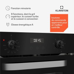 Klarstein SmartSlim Four Encastrable 45 cm - 49 L, 9 Fonctions, Minuterie Numérique, Nettoyage à la Vapeur, Gril Ventilé, Verre 