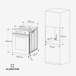 Klarstein SmartSlim Four Encastrable 45 cm - 49 L, 9 Fonctions, Minuterie Numérique, Nettoyage à la Vapeur, Gril Ventilé, Verre 