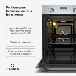 Klarstein SmartSlim Four Encastrable 45 cm - 49 L, 9 Fonctions, Minuterie Numérique, Nettoyage à la Vapeur, Gril Ventilé, Classe
