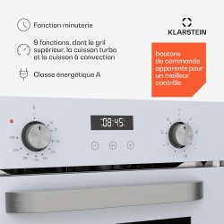 Klarstein SmartSlim Four Encastrable 45 cm - 49 L, 9 Fonctions, Minuterie Numérique, Nettoyage à la Vapeur, Gril Ventilé, Classe
