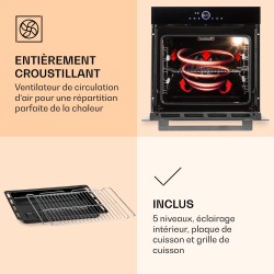 Klarstein Four Encastrable Chaleur Tournante, Four Encastrable Noir avec 11 Modes, Four Electrique avec Décongélation, Convectio