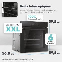 CANDY - Four Encastrable à Chaleur Pulsée - Pyrolyse/Hydrolyse, 6 Niveaux de Cuisson, A++, Cavité XXL (78L), Ouverture & Fermetu