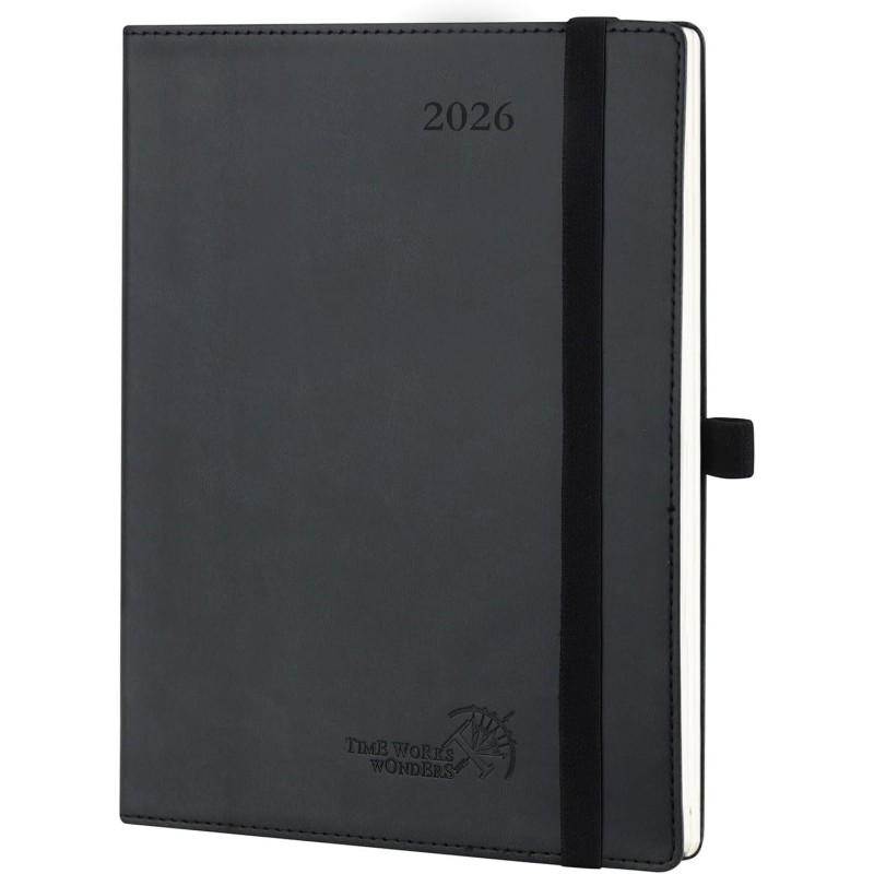 POPRUN Agenda 2026 Semainier 22 x 16,5 cm - Couverture Souple en PU Cuir, Vertical Planner, Planificateur Journalier, D'Jan 2026