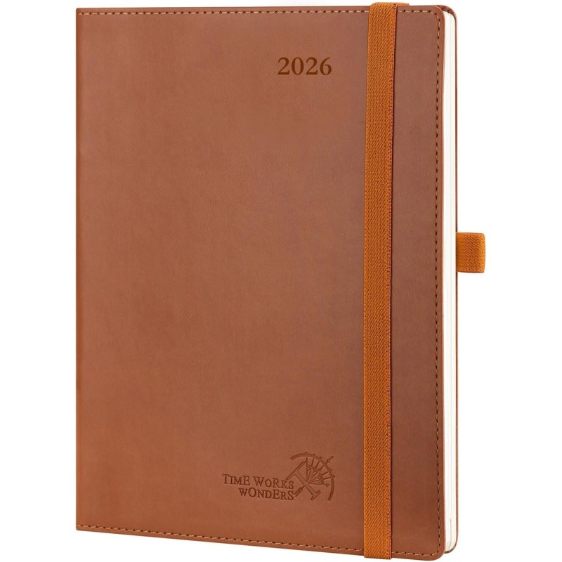 POPRUN Agenda Scolaire 2026 Semainier 22 x 16,5 cm - Couverture Souple en PU Cuir, Vertical Planner, D'Jan 2026 à Déc 2026-12 Mo