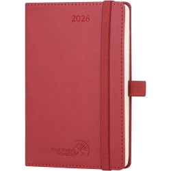 POPRUN Agenda de Poche 2026 A6 Semainier 16 x 10,5 cm - Couverture Souple en PU Cuir, Petit Agenda, D'Jan 2026 à Déc 2026-12 Moi