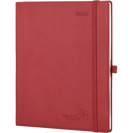 POPRUN Agenda 2026 Semainier 26,5 x 21,5 cm - Couverture Souple en PU Cuir, Vertical Planner, D'Jan 2026 à Déc 2026-12 Mois, Ave